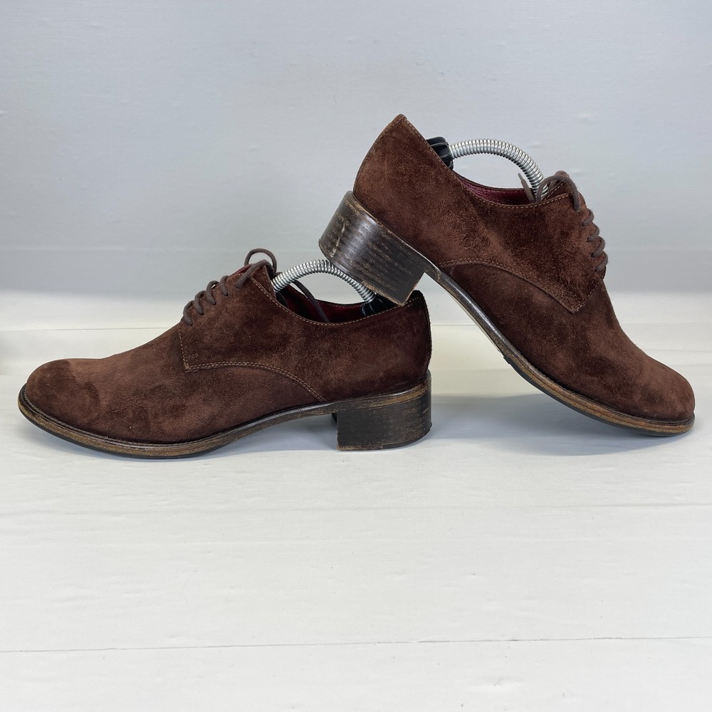 Vintage Prada Womens Derby Shoes Size 37.5 US 7.5 Brown Suede Lace Up Heeled - Picture 6 of 10